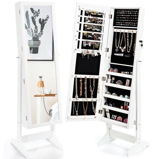 Jewelry Cabinet Stand Mirror Armoire with Large Storage Box-White Online now