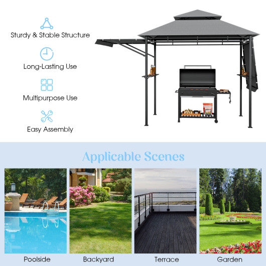 13.5 x 4 Feet Patio BBQ Grill Gazebo Canopy with Dual Side Awnings-Gray Online Hot Sale