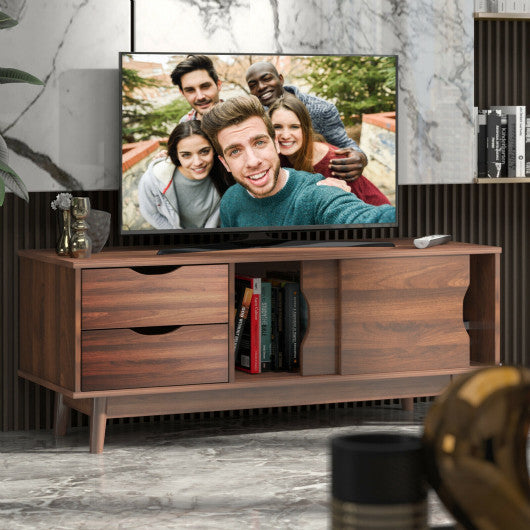 TV Stand for TV up to 60  Media Console Table Storage with Doors-Walnut For Discount