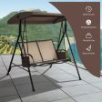 2-Person Patio Swing with Adjustable Canopy and 2 Storage Pocket-Brown Online Sale