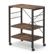 3-Tier Kitchen Baker s Rack Microwave Oven Storage Cart with Hooks-Rustic Brown Cheap