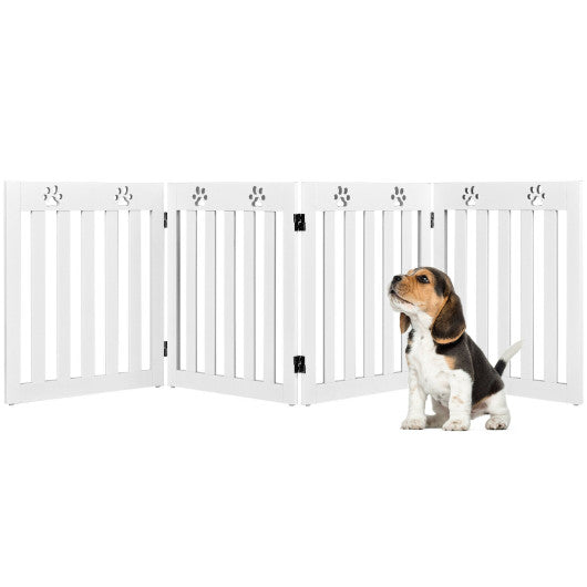 24 Inch Folding Wooden Freestanding Pet Gate Dog Gate with 360° Hinge -White Supply