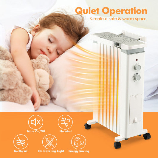 1500W Portable Oil Filled Radiator Heater with 3 Heat Settings-White Hot on Sale