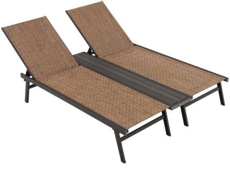 2-Person Patio Chaise Lounge with Middle Panel-Brown For Discount