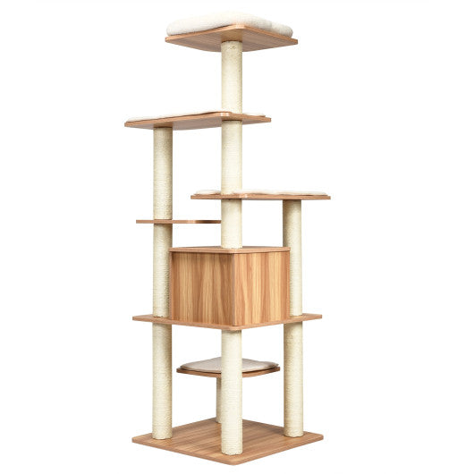 7-Layer Wooden Cat Tree Tall Cat Tower with Sisal Posts and Condo-Natural Online