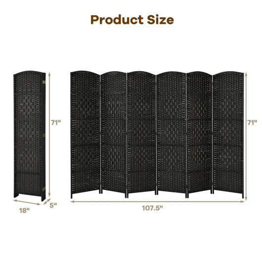 6.5Ft 6-Panel Weave Folding Fiber Room Divider Screen-Black Cheap