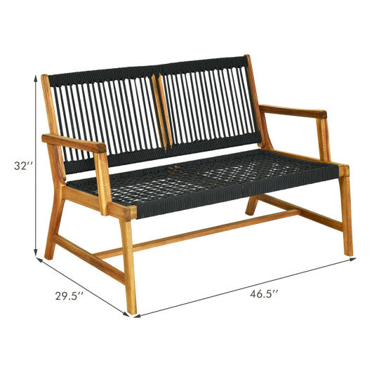 2-Person Acacia Wood Yard Bench for Balcony and Patio-Black Fashion