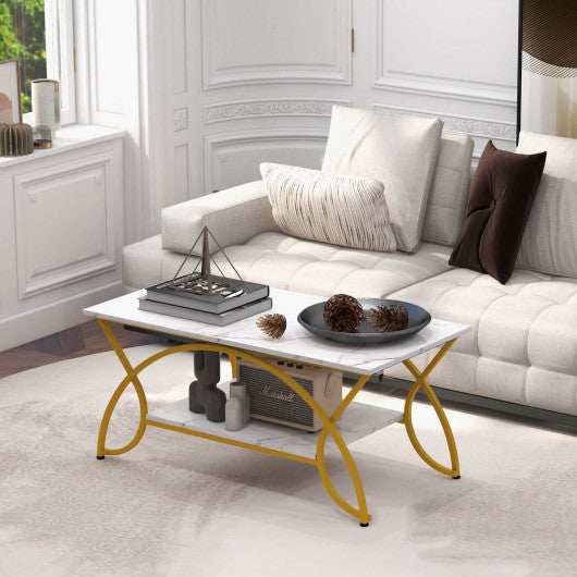 2-Tier Coffee Table Gold Rectangle for Living Room-Golden For Discount