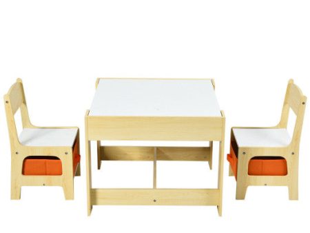 Kids Table Chairs Set With Storage Boxes Blackboard Whiteboard Drawing-Natural Online Hot Sale