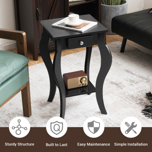 2-Tier End Table with Drawer and Shelf for Living Room Bedroom-Black Online now