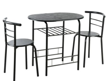 3 pcs Home Kitchen Bistro Pub Dining Table 2 Chairs Set-Black Fashion