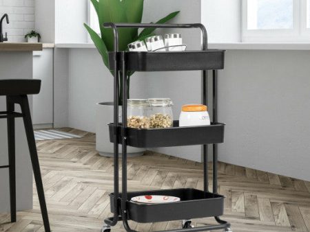 3-Tier Utility Cart Storage Rolling Cart with Casters-Black Fashion