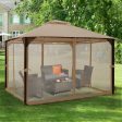 12 x 10 Feet Outdoor Double Top Patio Gazebo with Netting-Brown Hot on Sale