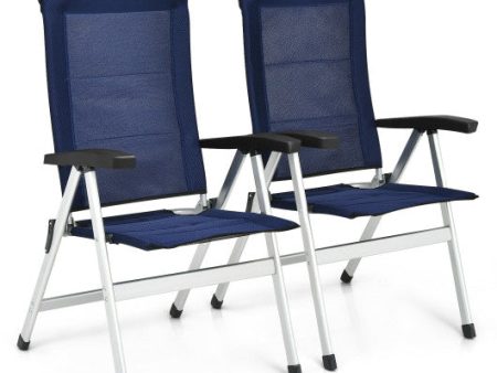 2Pcs Patio Dining Chair with Adjust Portable Headrest-Blue Online Hot Sale