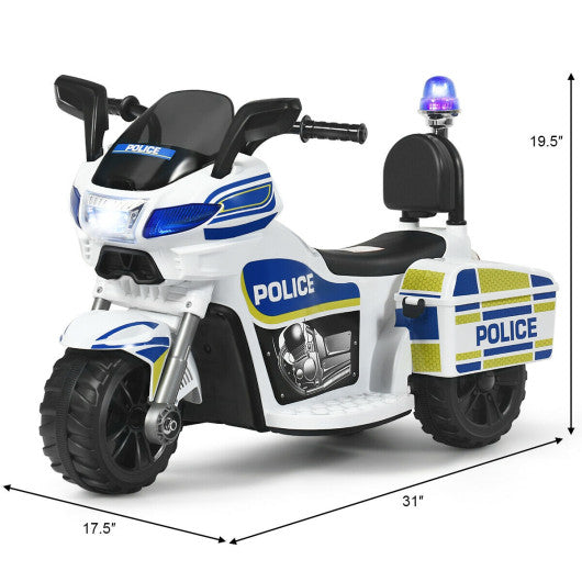 6V 3-Wheel Kids Police Ride On Motorcycle with Backrest For Discount