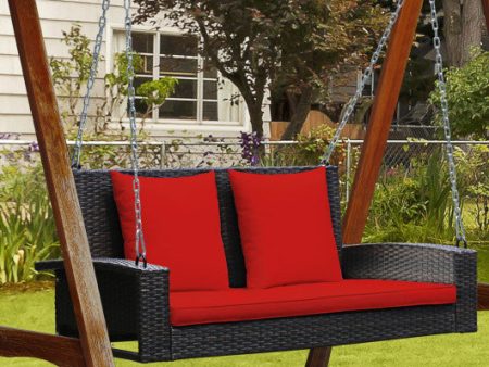 2-Person Patio Rattan Porch Swing with Cushions-Red Online Sale