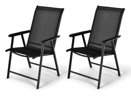 Set of 2 Outdoor Patio Folding Chair with Ergonomic Armrests-Black Fashion