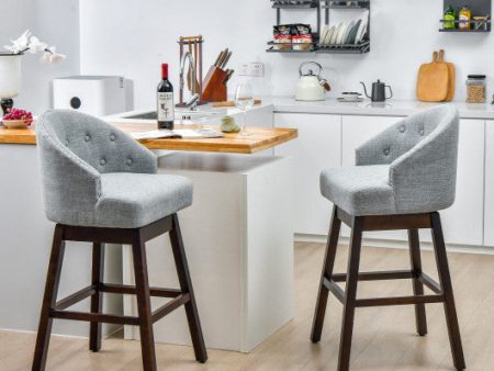 Set of 2 Swivel Bar Stools with Rubber Wood Legs and Padded Back-Gray on Sale