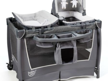 4-in-1 Convertible Portable Baby Play yard with Toys and Music Player-Gray For Sale