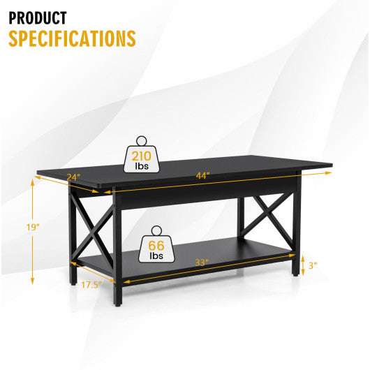 2-Tier Industrial Rectangular Coffee Table with Storage Shelf-Black Online Hot Sale