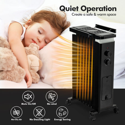 1500W Portable Oil Filled Radiator Heater with 3 Heat Settings-Black Fashion