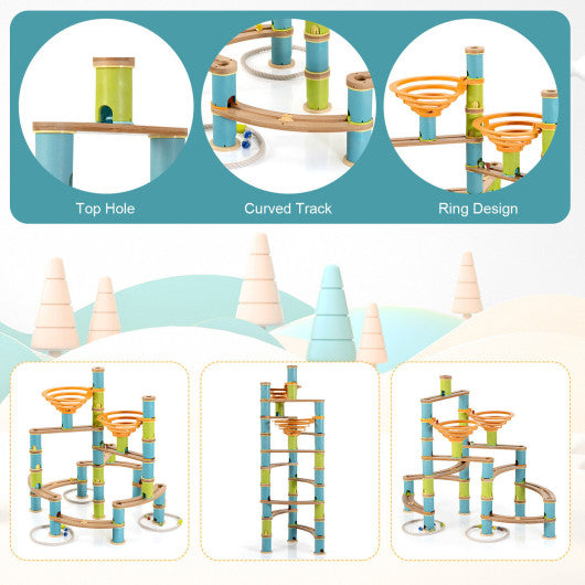 162 Pieces Bamboo Marble Run Educational Learning Toy Set For Sale