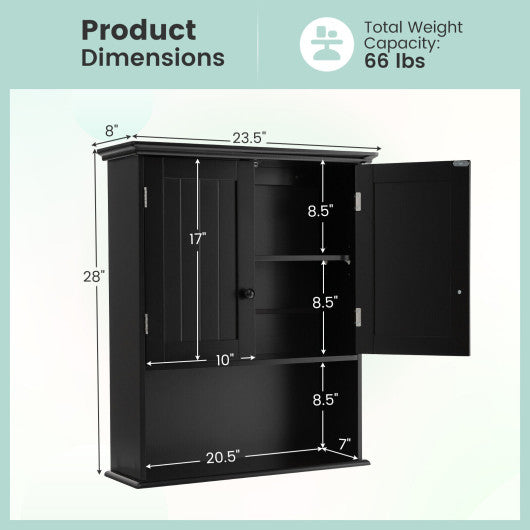 2-Door Wall Mount Bathroom Storage Cabinet with Open Shelf-Black Online