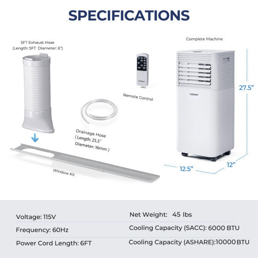 10000 BTU Air Cooler with Fan and Dehumidifier Mode-White For Discount