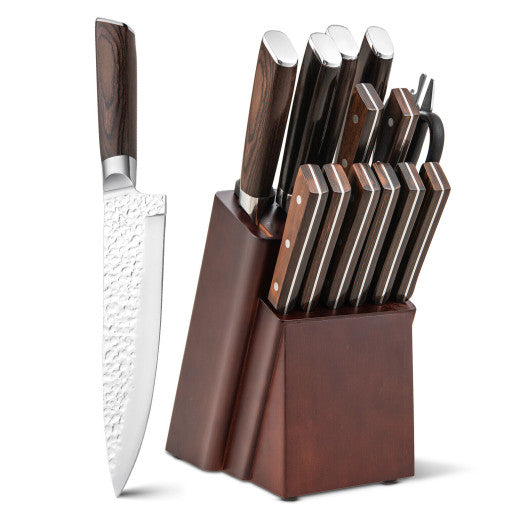 15 Pieces Stainless Steel Knife Block Set with Ergonomic Handle Discount