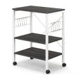 3-Tier Kitchen Baker s Rack Microwave Oven Storage Cart with Hooks-Deep Brown Fashion