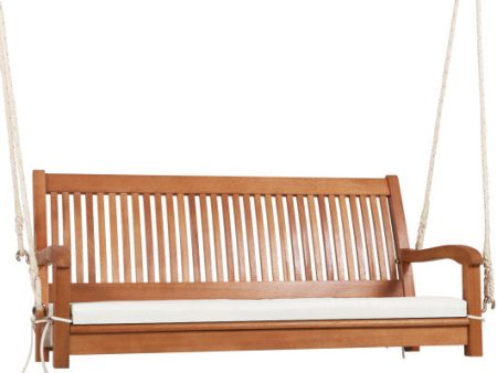 2-Person Hanging Porch Swing Wood Bench with Cushion Curved Back Cheap