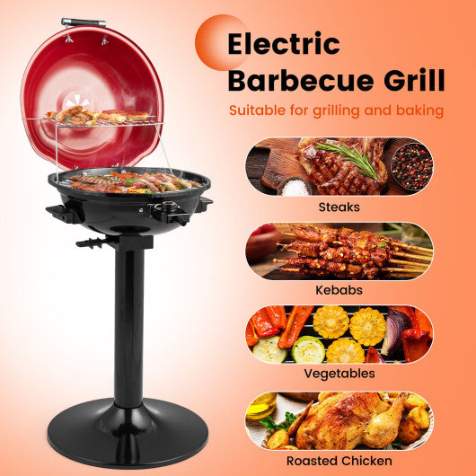 1600W Electric BBQ Grill with Removable Non-Stick Warming Rack-Red Online now