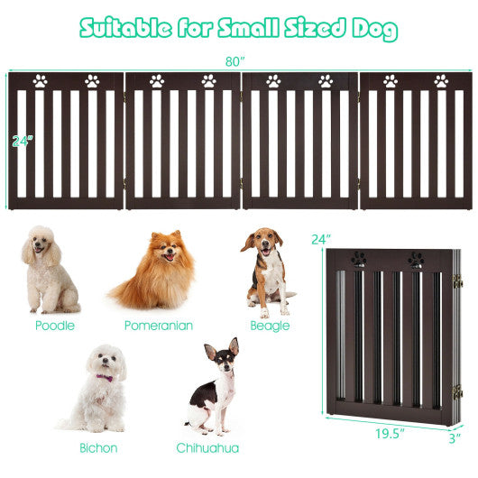 24 Inch Folding Wooden Freestanding Pet Gate Dog Gate with 360° Hinge -Dark Brown Online