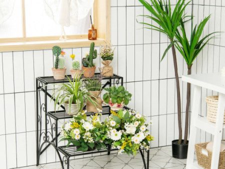 3-Tier Metal Plant Stand with Widened Grid Shelf for Porch Garden-Black For Cheap