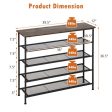 Industrial Adjustable 5-Tier Metal Shoe Rack with 4 Shelves for 16-20 Pairs For Sale