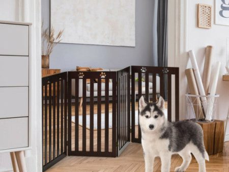 36 Inch Folding Wooden Freestanding Pet Gate  with 360° Hinge-Espresso Online now