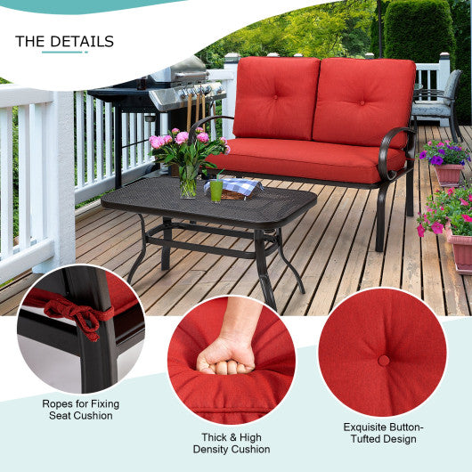 2 Pieces Patio Outdoor Cushioned Coffee Table Seat-Red Supply