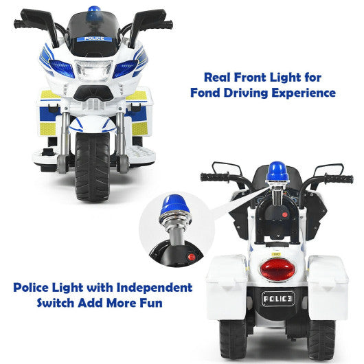 6V 3-Wheel Kids Police Ride On Motorcycle with Backrest For Discount