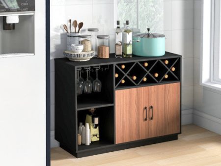 Industrial Sideboard Cabinet with Removable Wine Rack and Glass Holder Discount