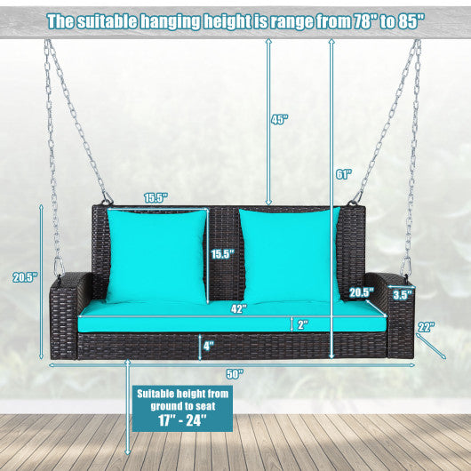 2-Person Patio Rattan Porch Swing with Cushions-Turquoise For Cheap