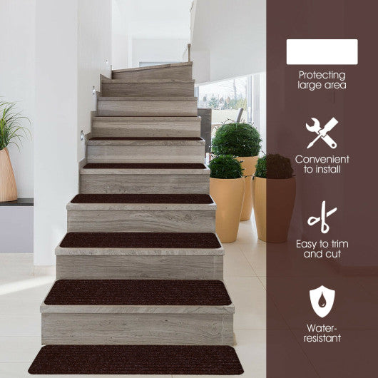 15 Pieces 30 x 8 Inch Slip Resistant Soft Stair Treads Carpet-Brown Online