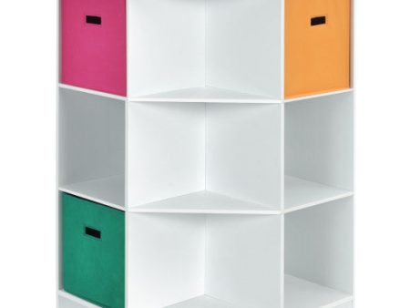 3-Tier Kids Storage Shelf Corner Cabinet with 3 Baskets-White Online Sale