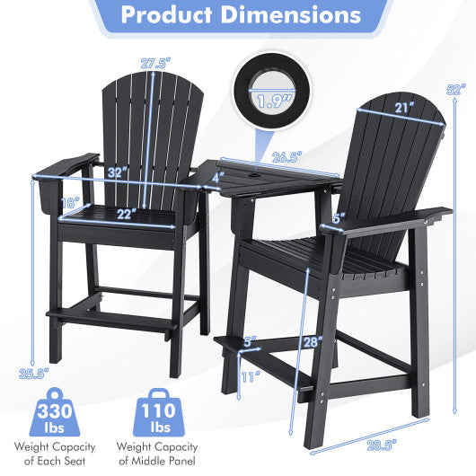 2 Pieces HDPE Tall Adirondack Chair with Middle Connecting Tray-Black For Cheap