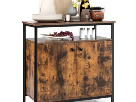 2-Door Buffet Cabinet with Shelves and Cable Management Holes-Rustic Brown Supply