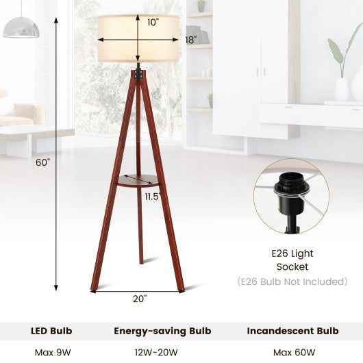 Tripod Floor Lamp Wood Standing Lamp with Flaxen Lamp Shade and E26 Lamp Base-Brown Cheap