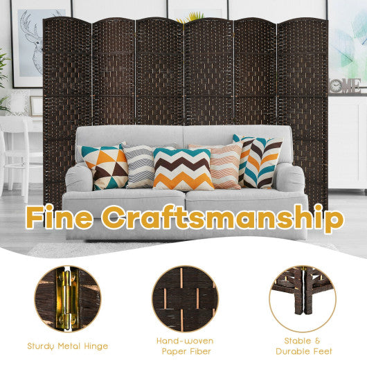 6.5Ft 6-Panel Weave Folding Fiber Room Divider Screen-Brown on Sale