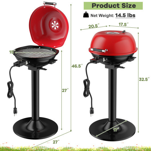 1600W Portable Electric BBQ Grill with Removable Non-Stick Rack-Black & Red on Sale