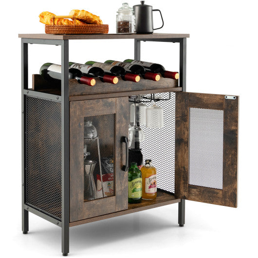 Industrial Sideboard Buffet Cabinet with Removable Wine Rack-Rustic Brown Sale