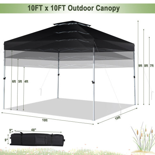 2-Tier 10 x 10 Feet Pop-up Canopy Tent with Wheeled Carry Bag-Black Cheap