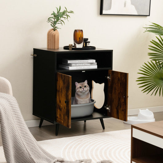 Industrial Cat Litter Box Enclosure with Entry and Open Compartment-Rustic Brown Sale